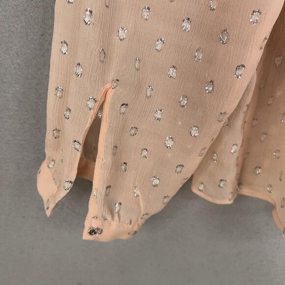 Rebecca Taylor Blouse Womens 2 Pink Tie Neck Ruffle Sheer Metallic Clip Dot Fem - Picture 11 of 15